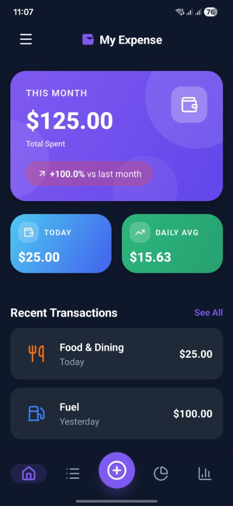 My Expense App Screenshot - Track expenses, manage budgets, view transactions