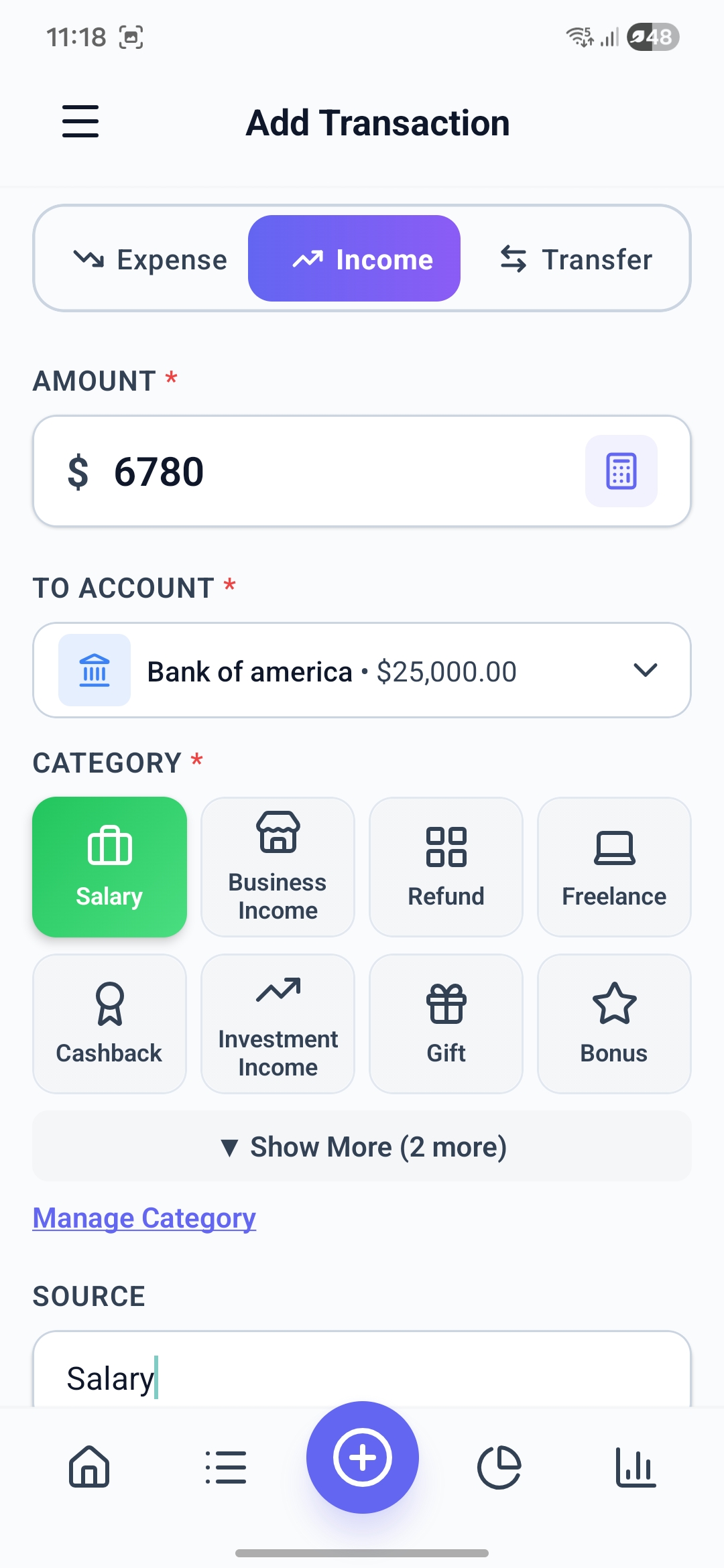 Add Transaction Screen